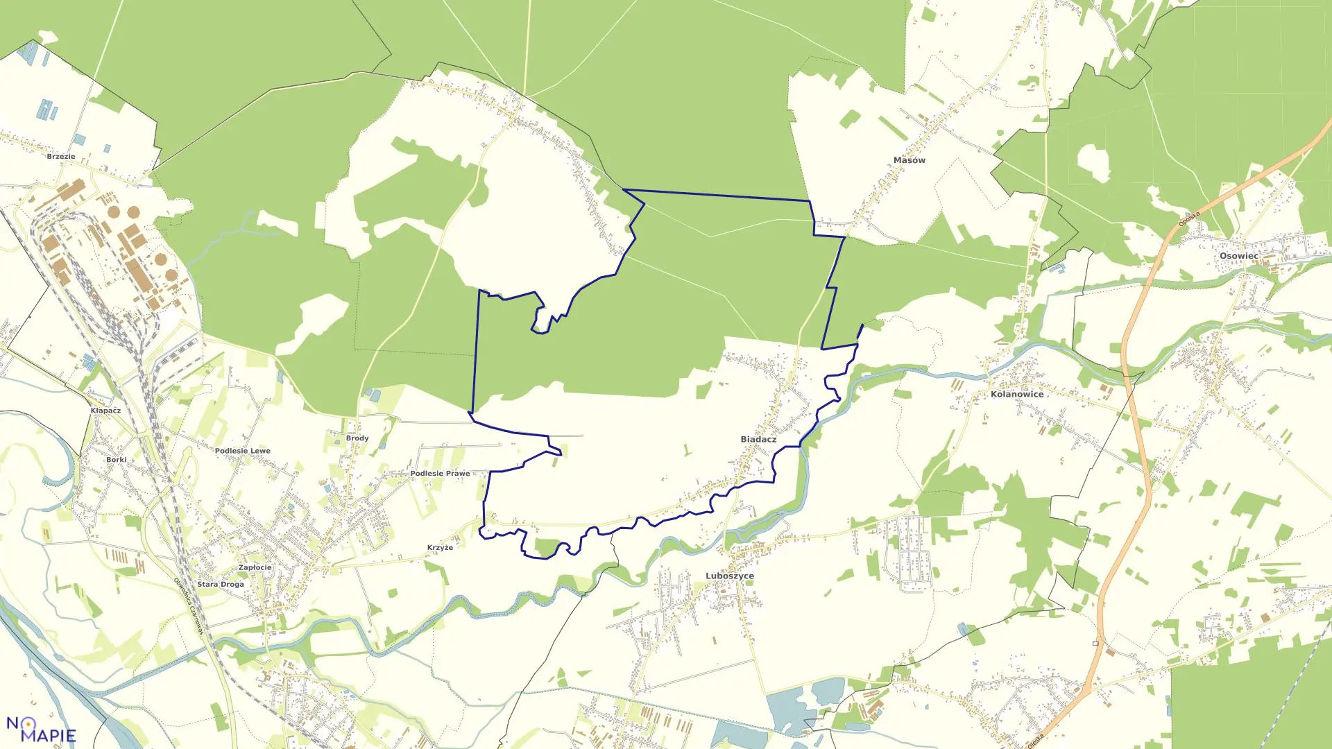 Mapa obrębu BIADACZ w gminie Łubniany