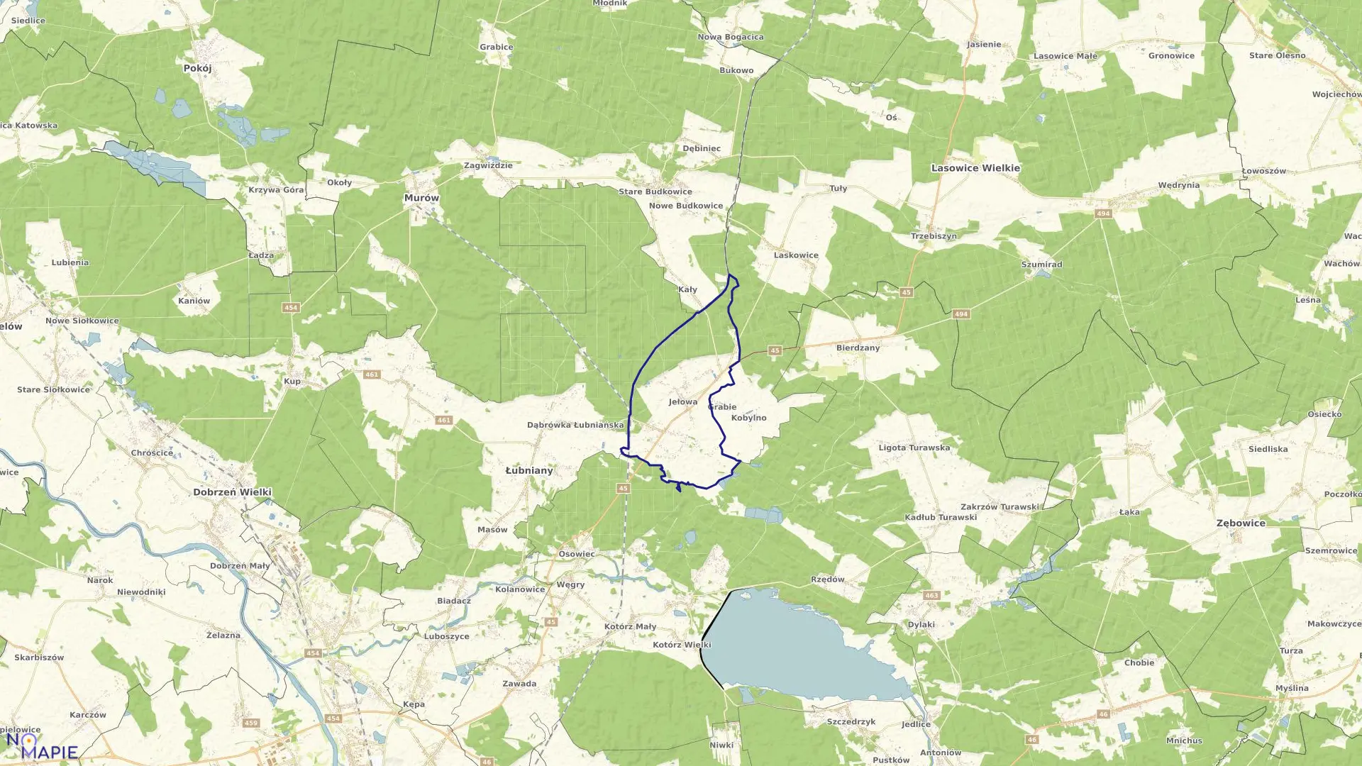 Mapa obrębu JEŁOWA w gminie Łubniany
